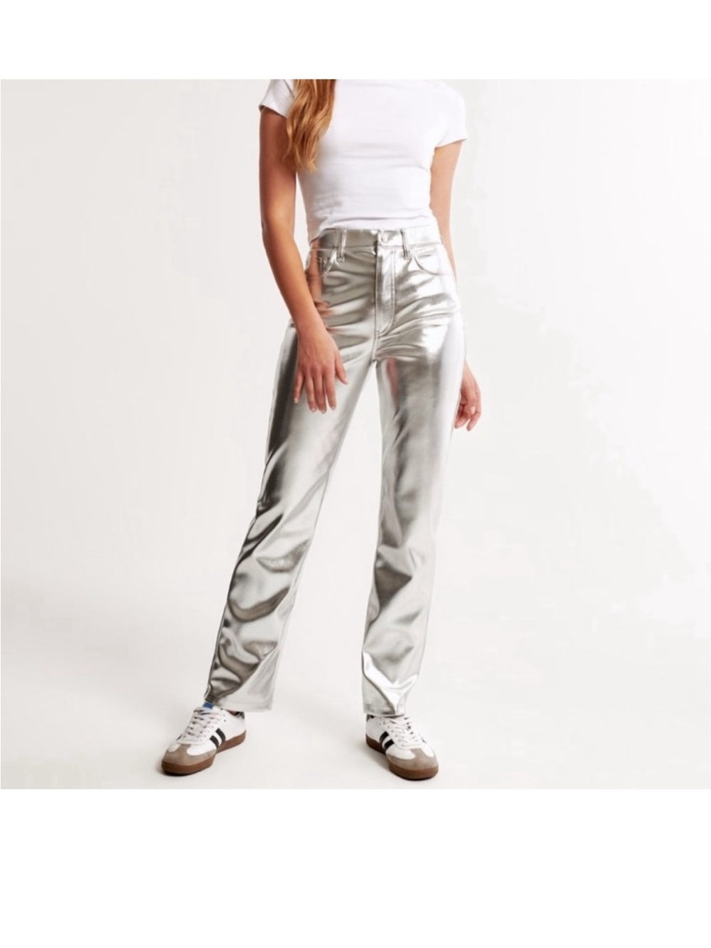 Abercrombie & Fitch The 90s Straight Ultra High Rise Silver Vegan Leather Pants